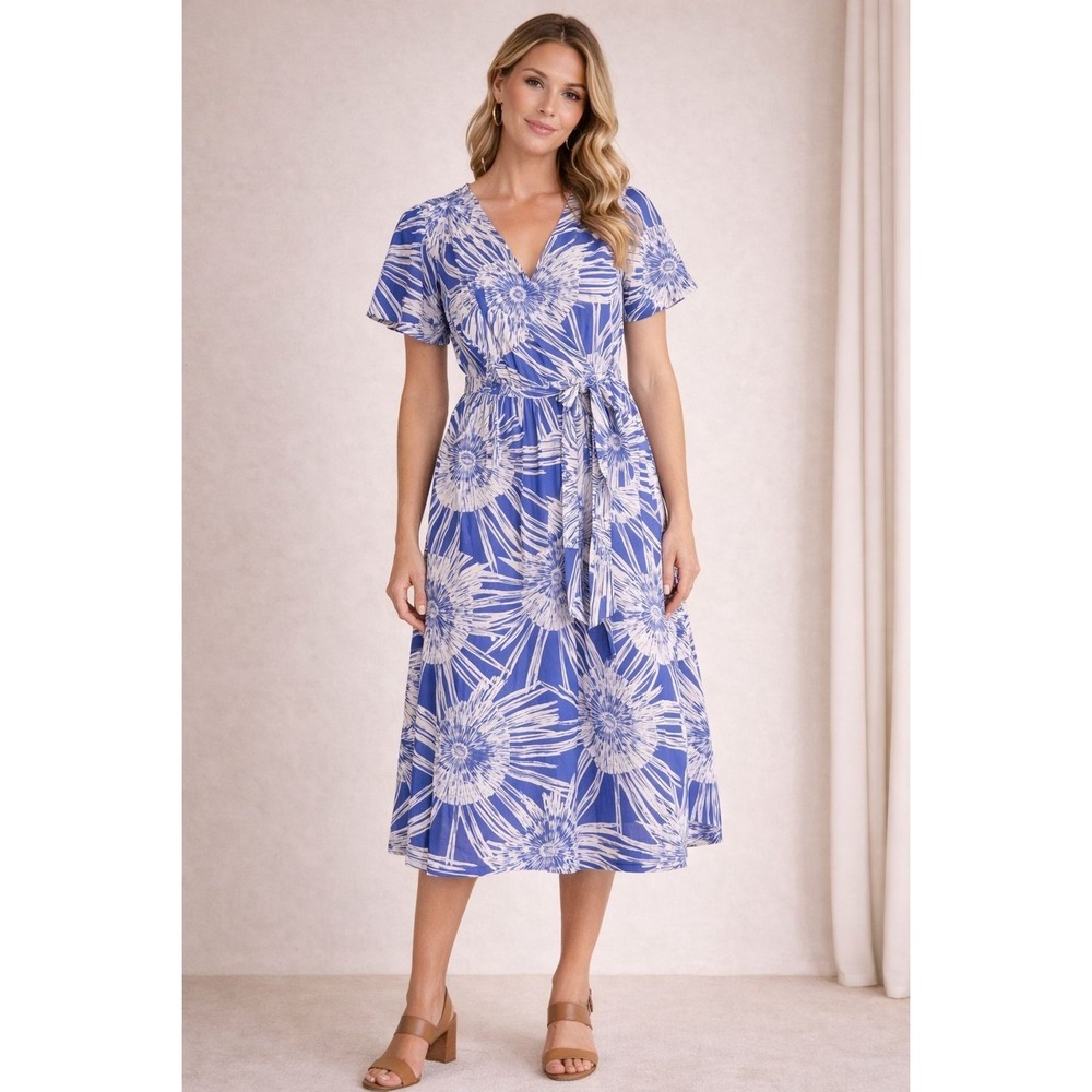 MARIE OLIVER New Foster Dress SMALL Blue White Radiance Tie Cotton 2F13-138-229A